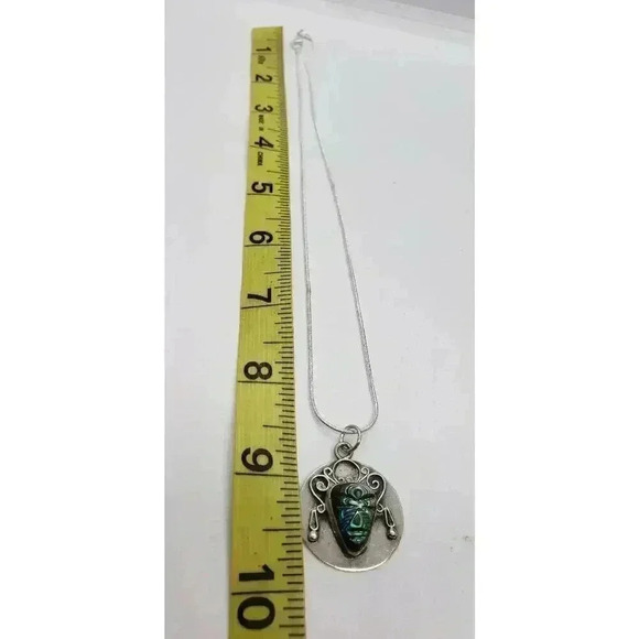 TAXCO MEXICO Carved Abalone Warrior Aztec Face SIGNED Sterling Silver Pendant - Picture 9 of 10